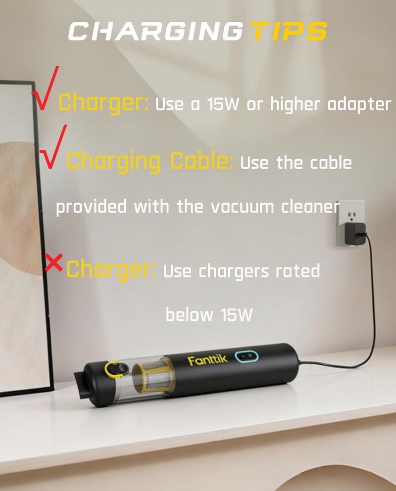 Fanttik Slim V8 APEX Car Vacuum, 4-in-1 Portable Mini Cordless Vacuum with 19000pa Suction Power, Type-C Charge, 2 Suction Modes, Handheld Vacuum for Small Jobs, Car, Office Desk, Keyboards (Black) - Image 3